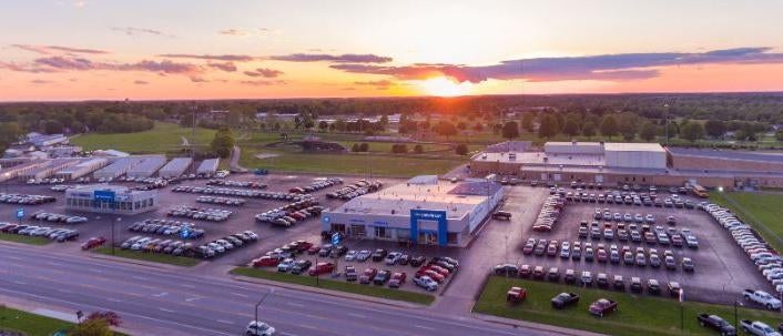 Skyview of Pinegar Chvrolet with a sunset background